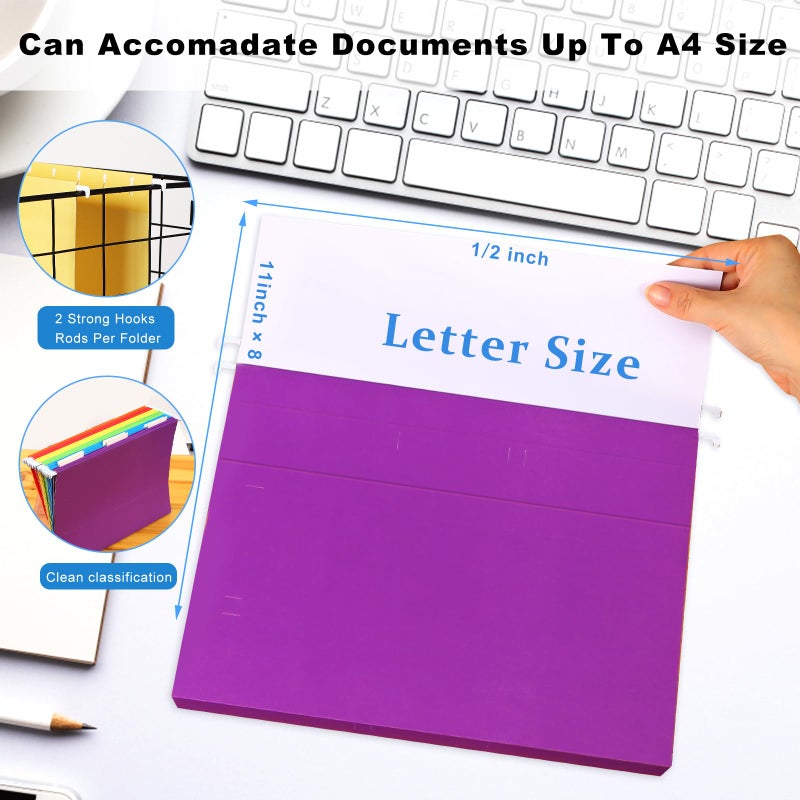 LACCHOUFEE 30 Pack Hanging File Folders  Letter Size with 1/5-Cut Adjustable Tabs  6 Selected Color - File Folder Organizer for Filing Cabinet Office Home  Designed for Bulky Files  Medical Charts - Image 4
